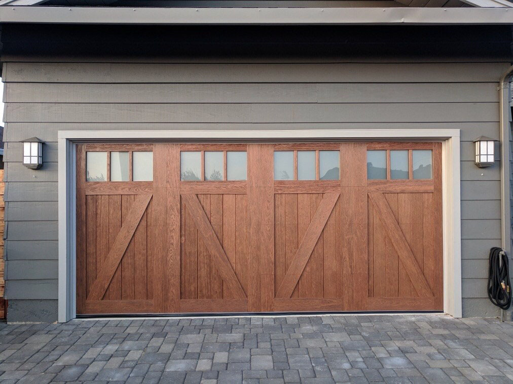 double wooden garage doors with windows